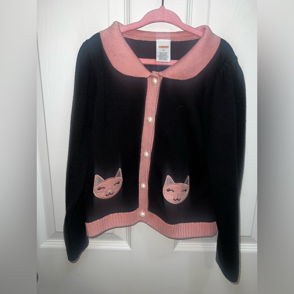 Gymboree Pink and Black sweater with Cats size 5T never worn
